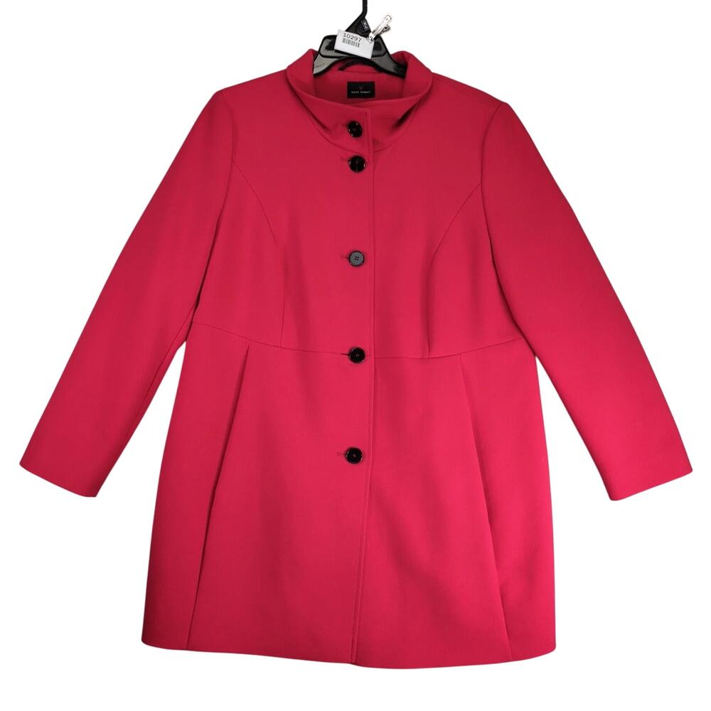 Fuchs‎ Schmitt Red Pea Coat Jacket Women's US 14 Classic Preppy Lined Button Up